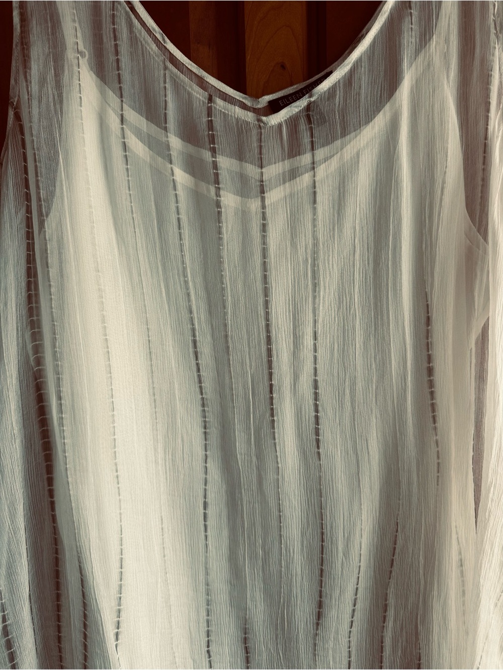 Eileen Fisher XL Sheer Soft White V-Neck Silk Sleeveless Camisole w/ Rayon Cami - Picture 2 of 3